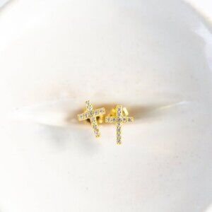 Dainty Cross Stud Earrings Pave CZ "Diamonds" Cross Studs Faith Jewelry Gift
